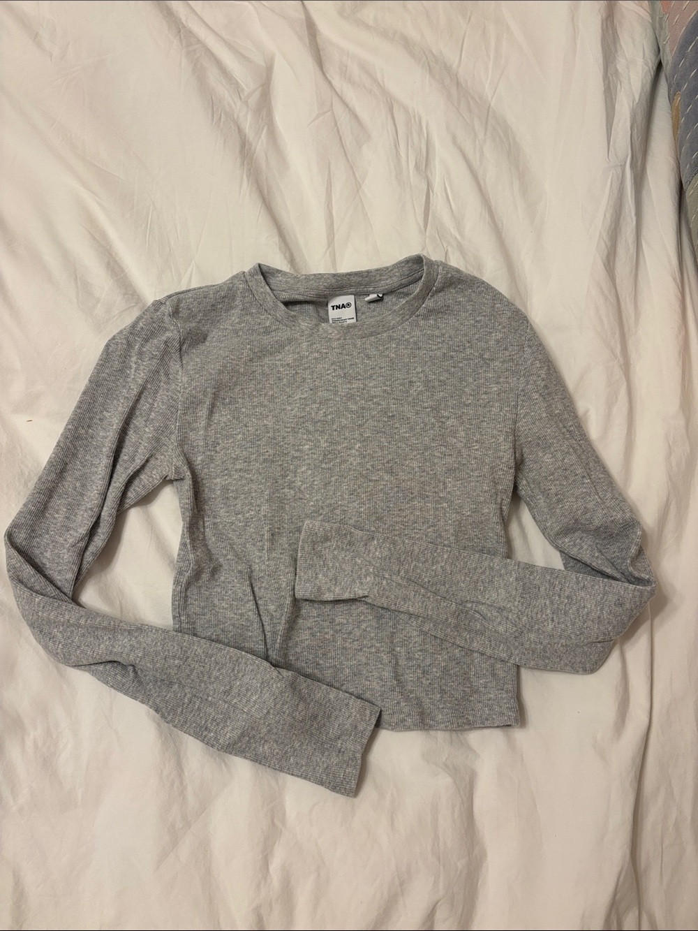 TNA Grey Crop Crewneck Long-Sleeve Top